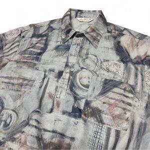 Lilly Dache Vintage Mens Polo Shirt Size XL Collar 70s 80s Art Abstract Print